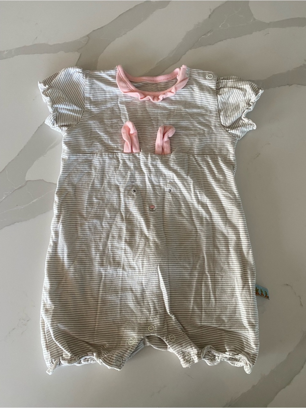 Bunnies By The Bay Bunny Butt Easter Striped Romper One-Piece 100% Cotton 6-12M